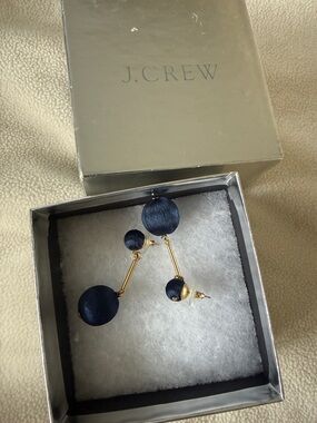 J. Crew Navy and Gold Double Drop Ball Earrings